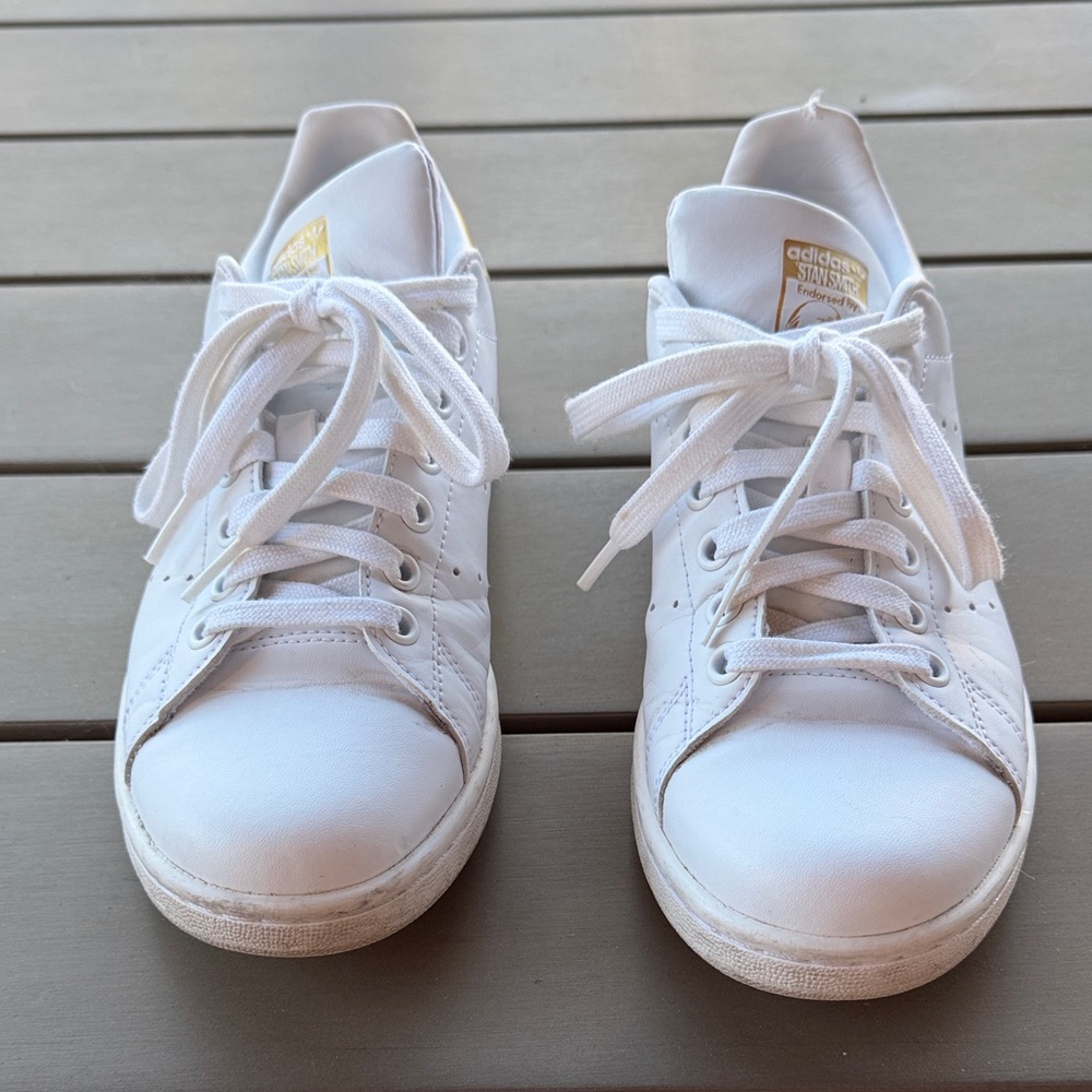 Adidas White and Gold Stan Smith Sneakers